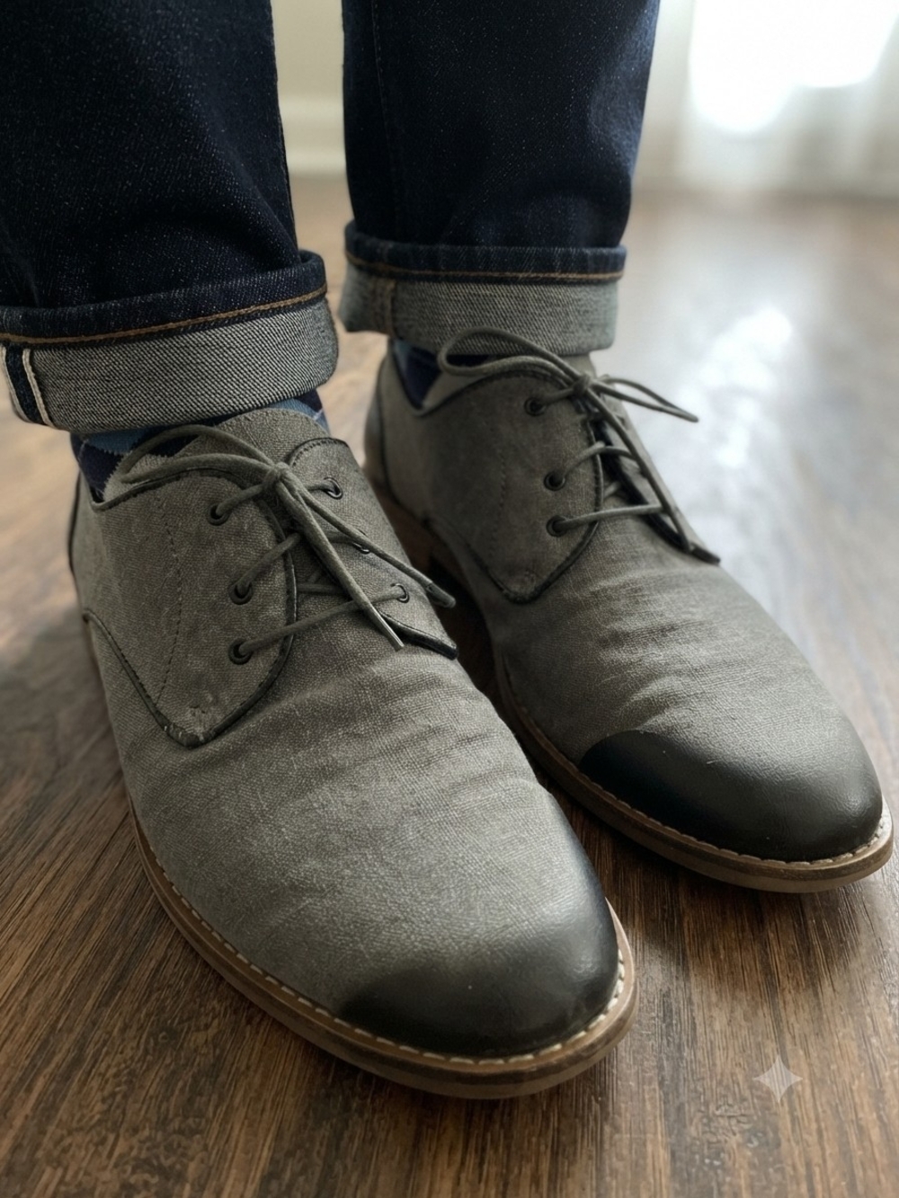 Seven7 Gray Canvas Derby Shoes with Black Toe Cap